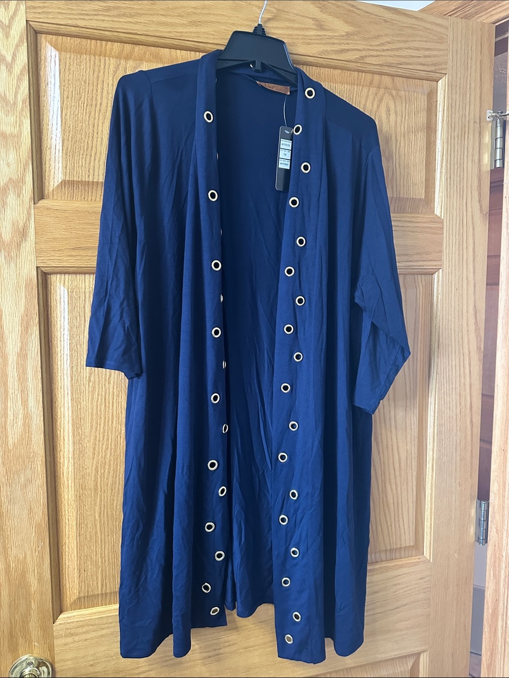 Belldini Navy Open-Front Cardigan with Metal Grommets